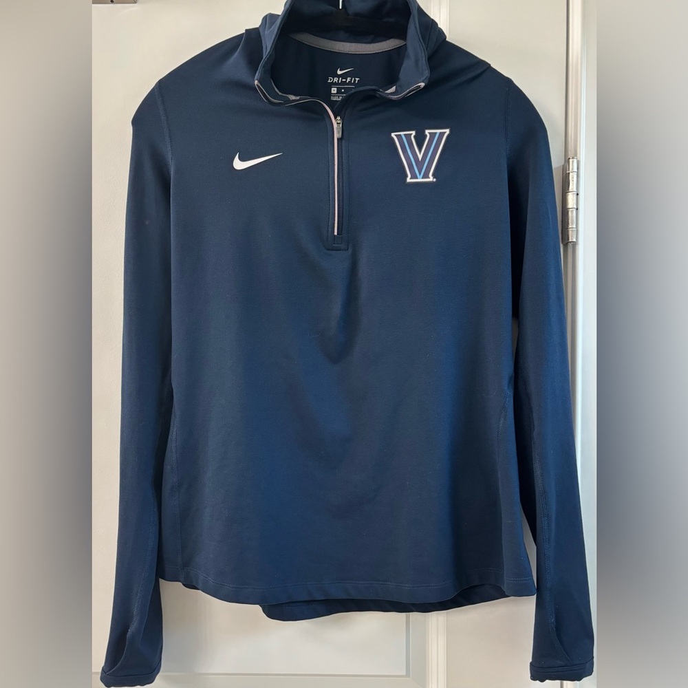 NIKE Women Dri-Fit Villanova Navy 1/4 Zip Long Sleeve Mock Neck Size Medium